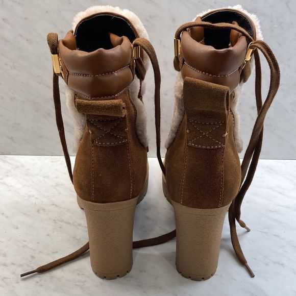 See By Chloe Karla Shearling Block Heel Boots Size 38 Preowned - Picture 5 of 10